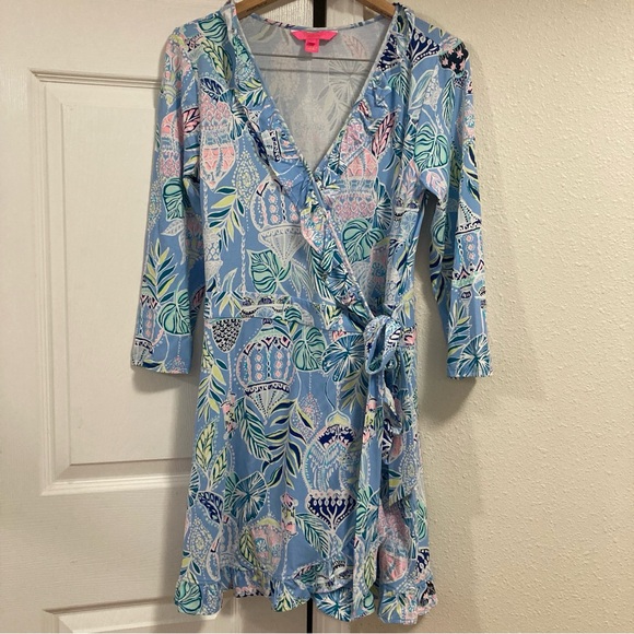 Lilly Pulitzer Dress Jessalynne Wrap Romper Blue Peri Lapis Lanterns Medium - Picture 3 of 16
